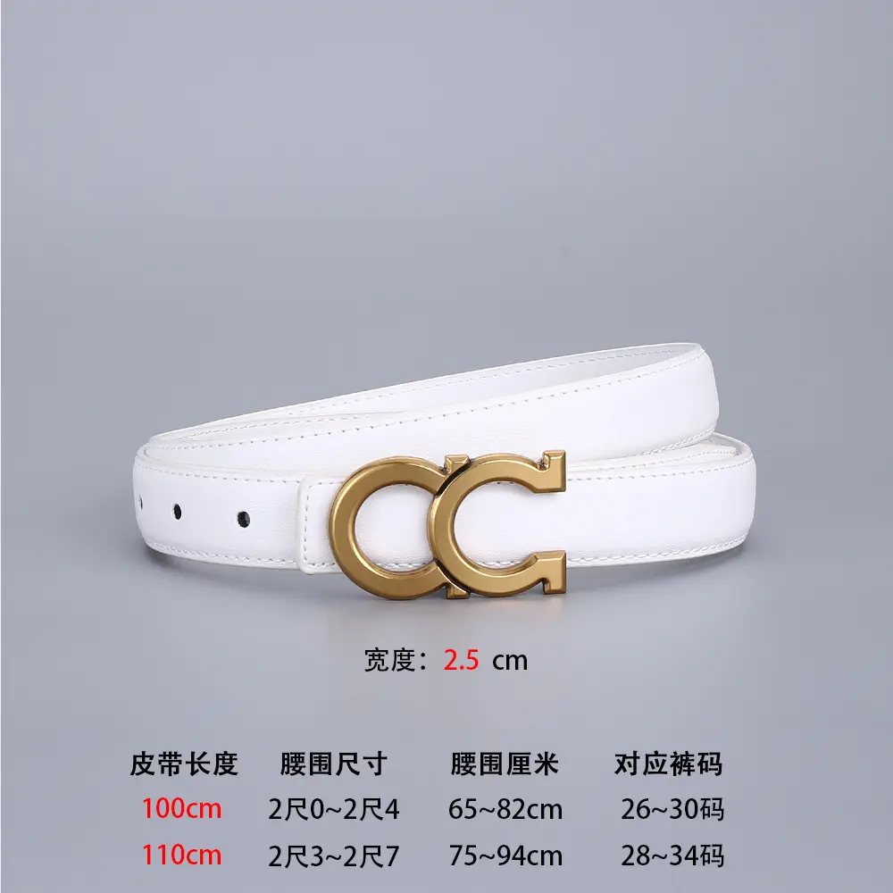 Women's White Leather Belt with Gold Logo Buckle - Image 6