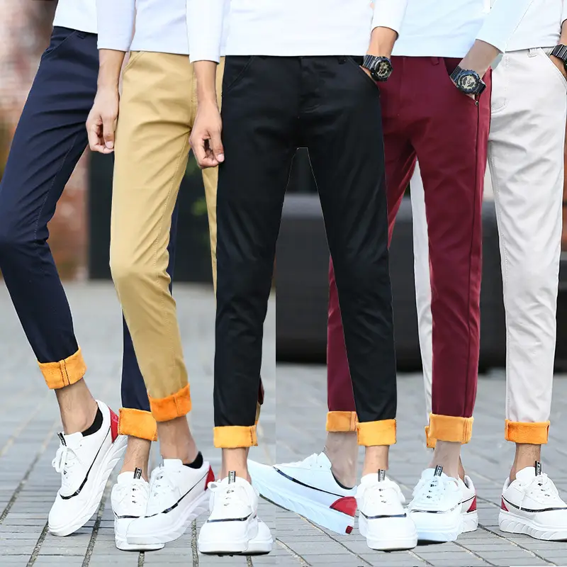 Men Slim Fit Skinny Pants Solid Color Straight Leg - Image 11