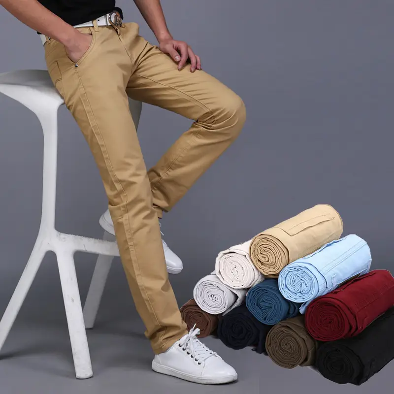 Men Slim Fit Skinny Pants Solid Color Straight Leg - Image 13