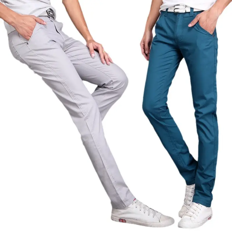 Men Slim Fit Skinny Pants Solid Color Straight Leg - Image 14