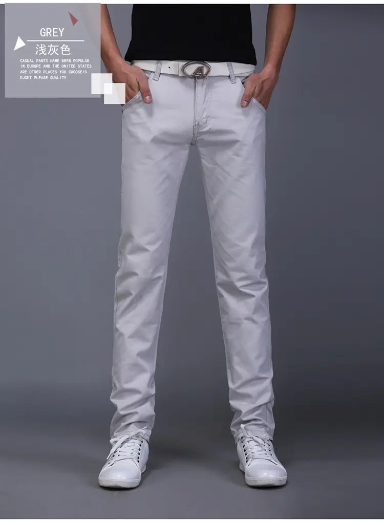 Men Slim Fit Skinny Pants Solid Color Straight Leg — feature 10