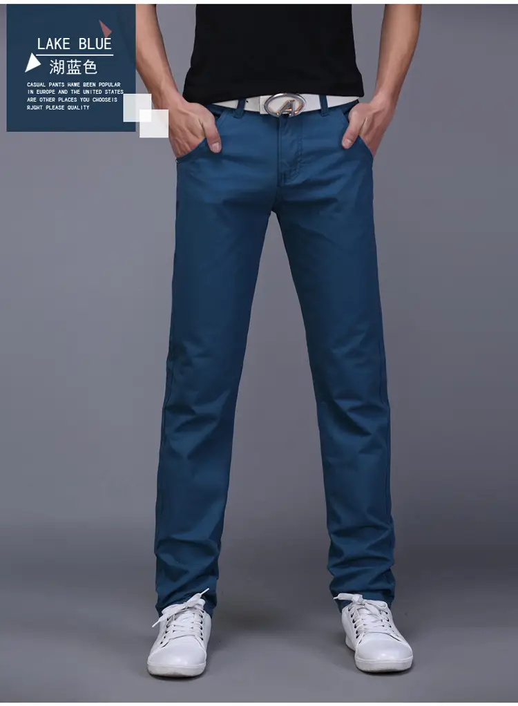 Men Slim Fit Skinny Pants Solid Color Straight Leg — feature 12