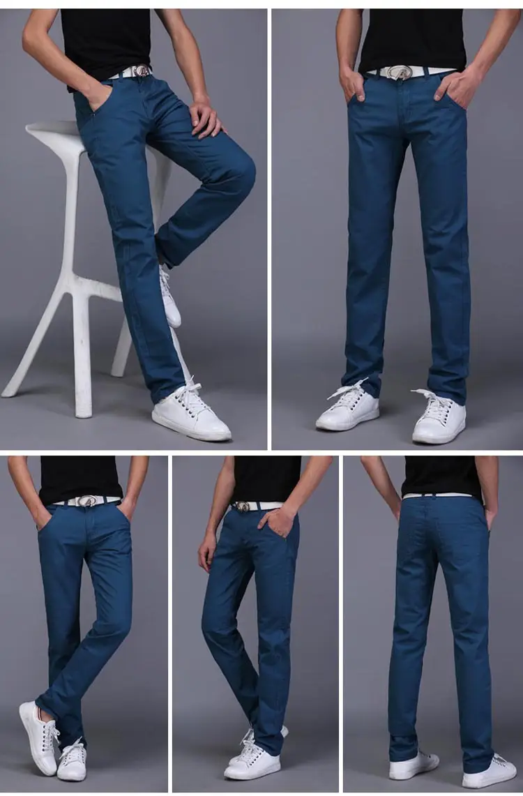 Men Slim Fit Skinny Pants Solid Color Straight Leg — feature 13