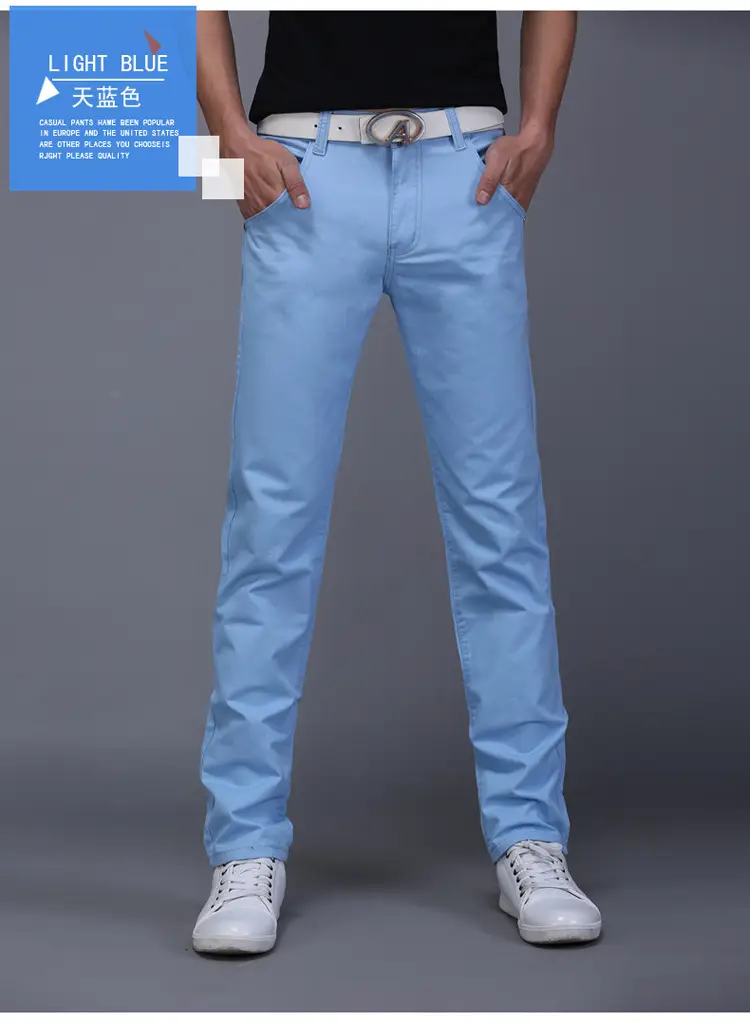 Men Slim Fit Skinny Pants Solid Color Straight Leg — feature 14
