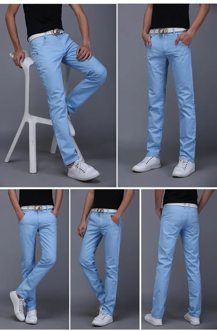 Men Slim Fit Skinny Pants Solid Color Straight Leg — feature 15