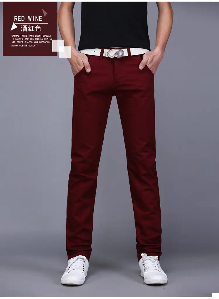 Men Slim Fit Skinny Pants Solid Color Straight Leg — feature 18