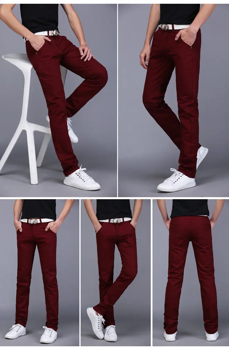 Men Slim Fit Skinny Pants Solid Color Straight Leg — feature 19