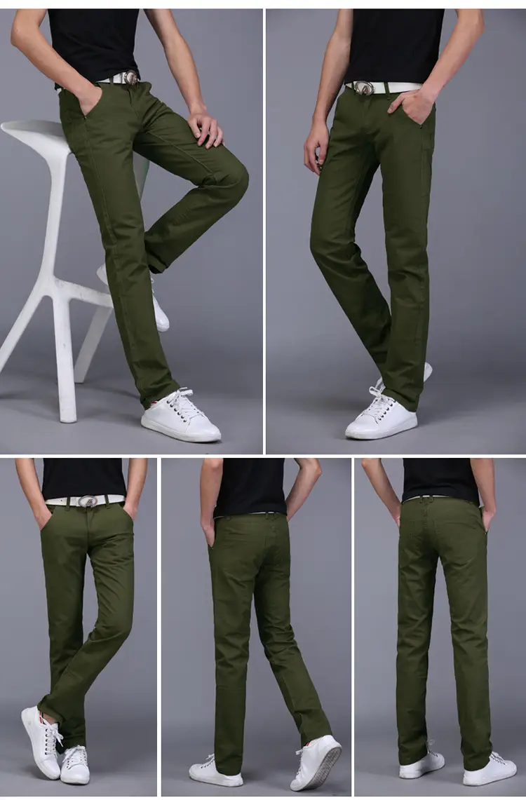 Men Slim Fit Skinny Pants Solid Color Straight Leg — feature 21