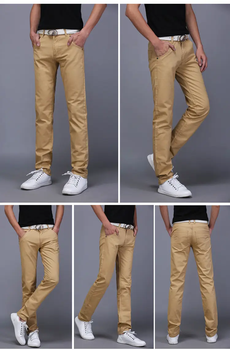 Men Slim Fit Skinny Pants Solid Color Straight Leg — feature 5