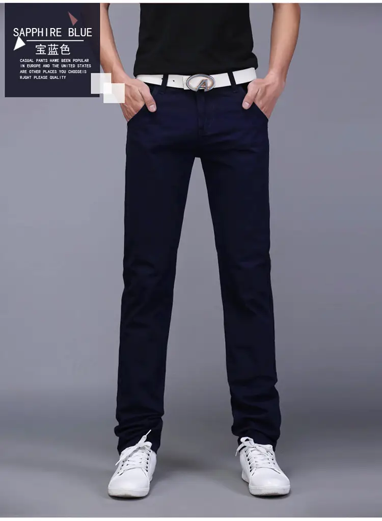 Men Slim Fit Skinny Pants Solid Color Straight Leg — feature 6