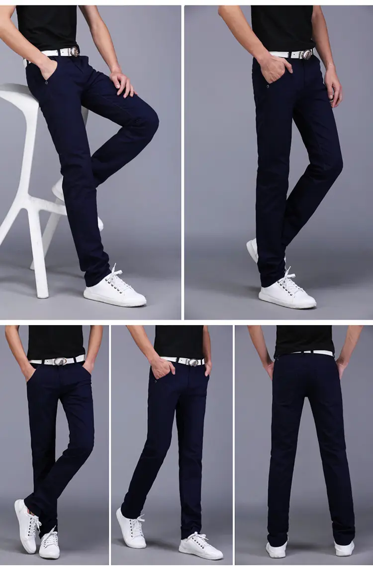 Men Slim Fit Skinny Pants Solid Color Straight Leg — feature 7