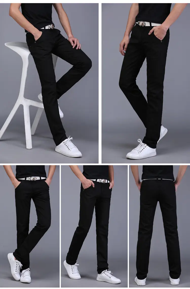 Men Slim Fit Skinny Pants Solid Color Straight Leg — feature 9