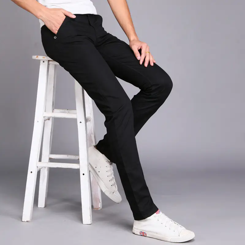 Men Slim Fit Skinny Pants Solid Color Straight Leg - Image 2