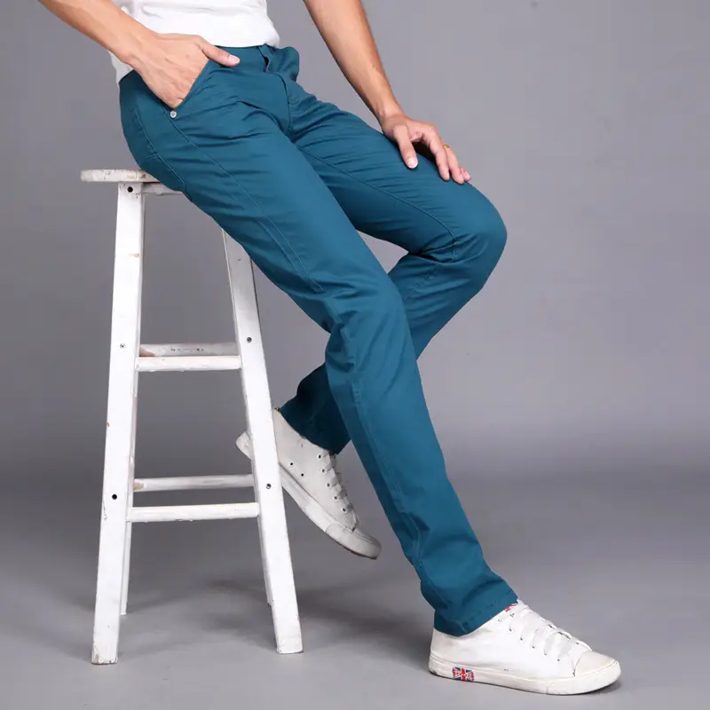 Men Slim Fit Skinny Pants Solid Color Straight Leg - Image 3