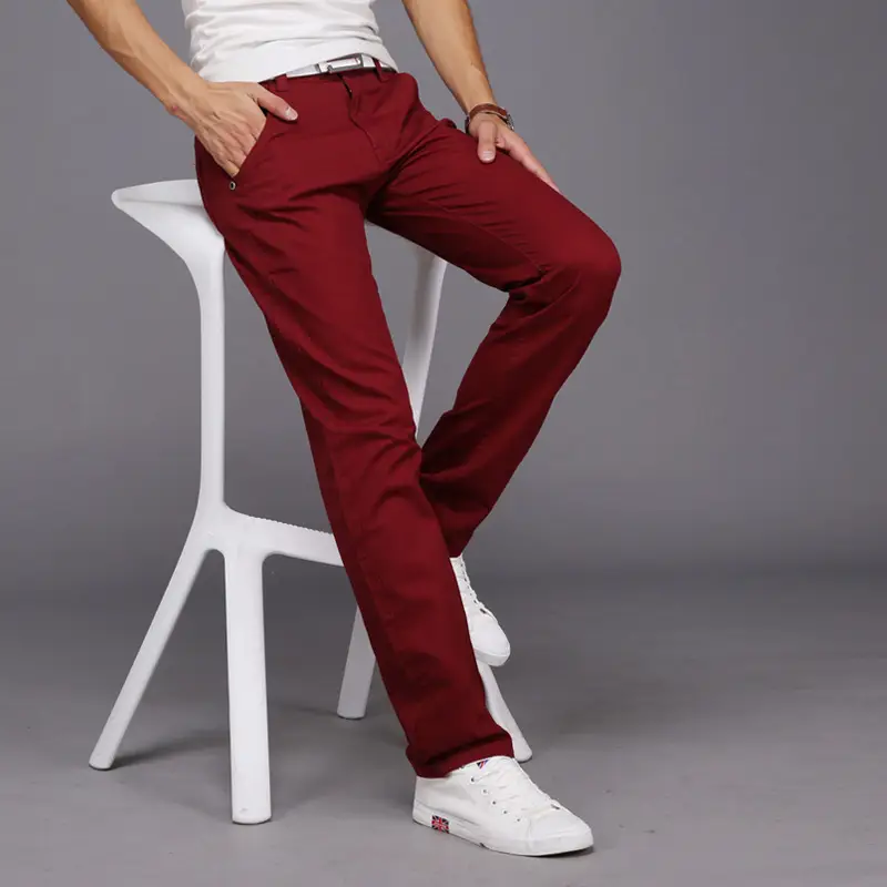 Men Slim Fit Skinny Pants Solid Color Straight Leg - Image 4