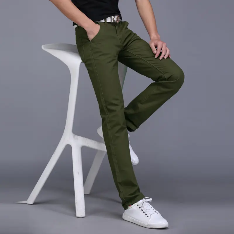 Men Slim Fit Skinny Pants Solid Color Straight Leg - Image 5