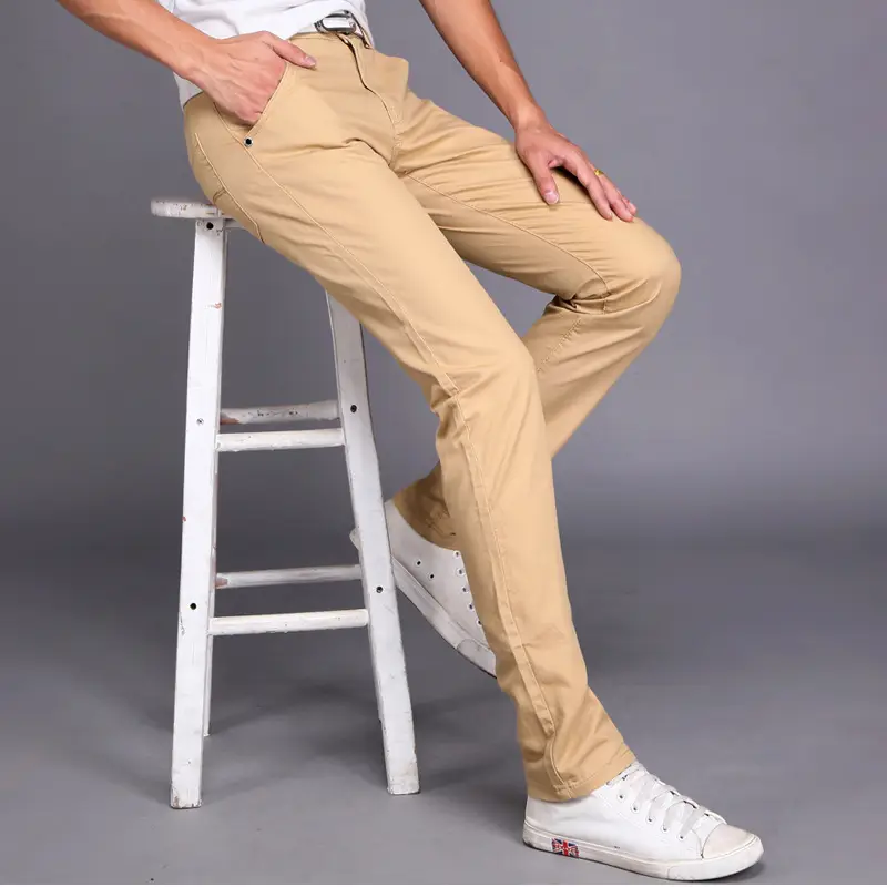 Men Slim Fit Skinny Pants Solid Color Straight Leg - Image 6