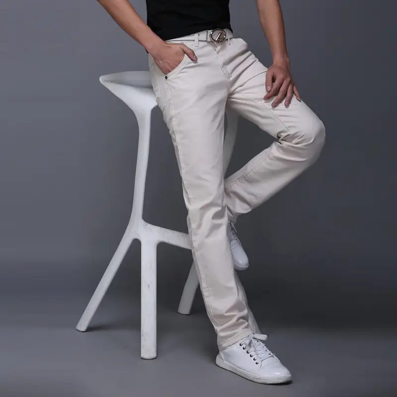Men Slim Fit Skinny Pants Solid Color Straight Leg - Image 7
