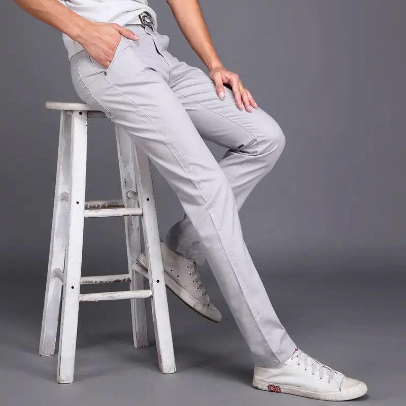 Men Slim Fit Skinny Pants Solid Color Straight Leg - Image 8