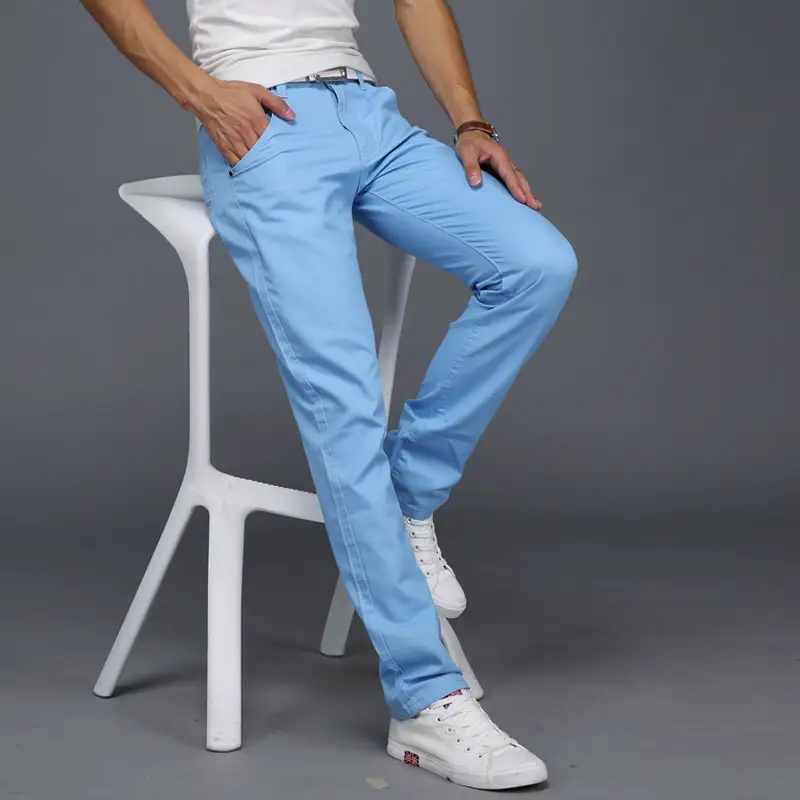 Men Slim Fit Skinny Pants Solid Color Straight Leg - Image 9