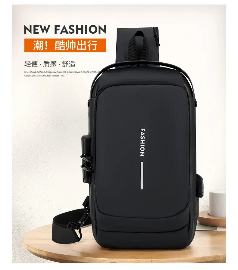 Men's Anti-Theft Crossbody Bag Black Large Capacity — feature 3