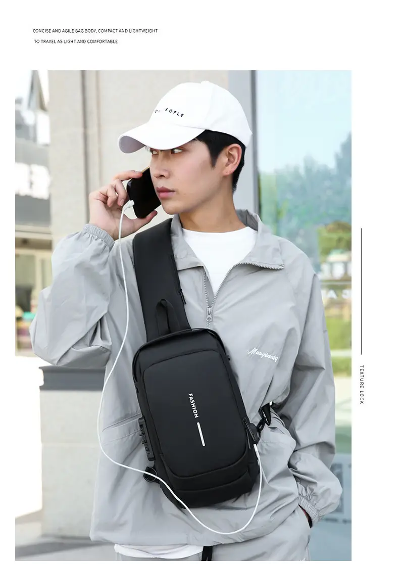 Men's Anti-Theft Crossbody Bag Black Large Capacity — feature 35