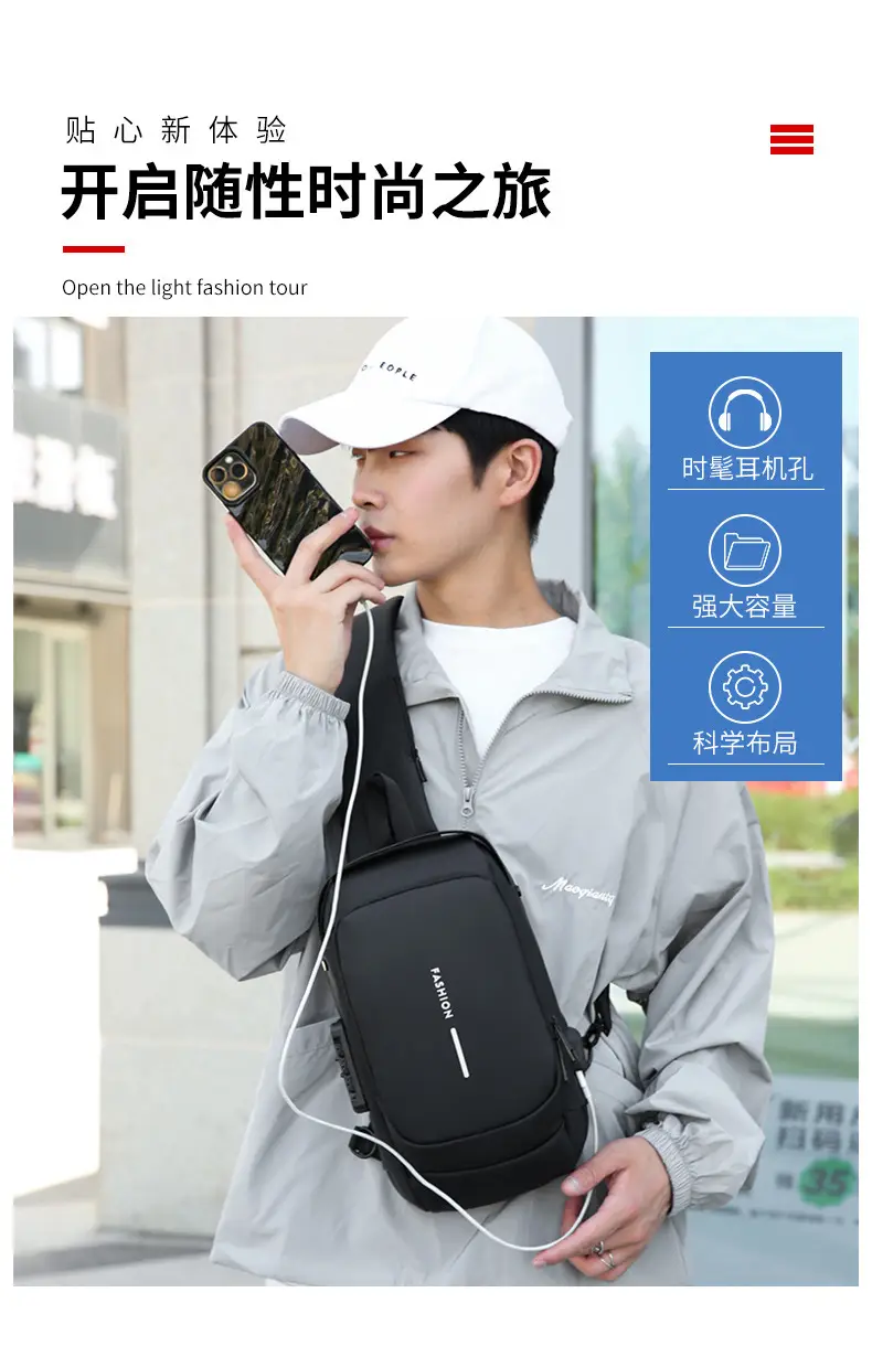 Men's Anti-Theft Crossbody Bag Black Large Capacity — feature 6
