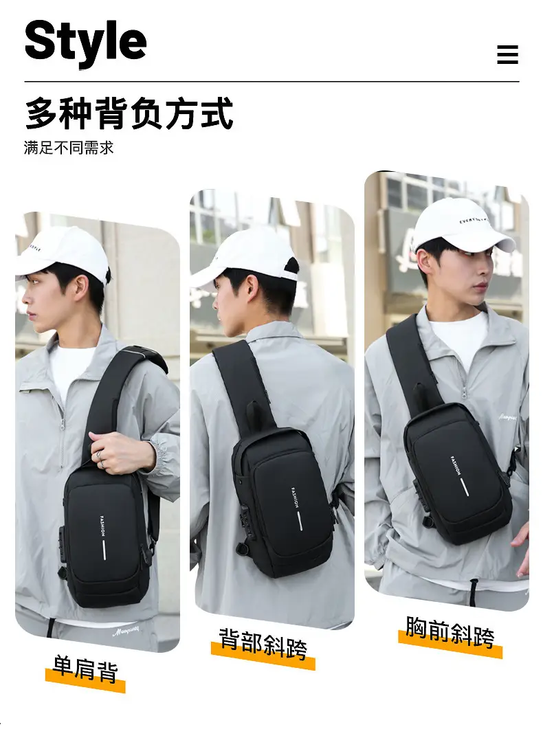 Men's Anti-Theft Crossbody Bag Black Large Capacity — feature 8