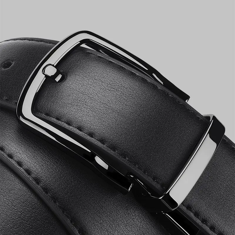 Men's Black Genuine Leather Belt with Pin Buckle - Image 3