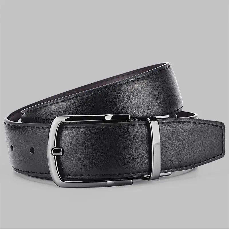 Men's Black Genuine Leather Belt with Pin Buckle - Image 4