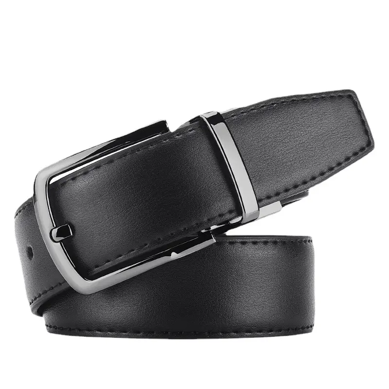 Men's Black Genuine Leather Belt with Pin Buckle - Image 6