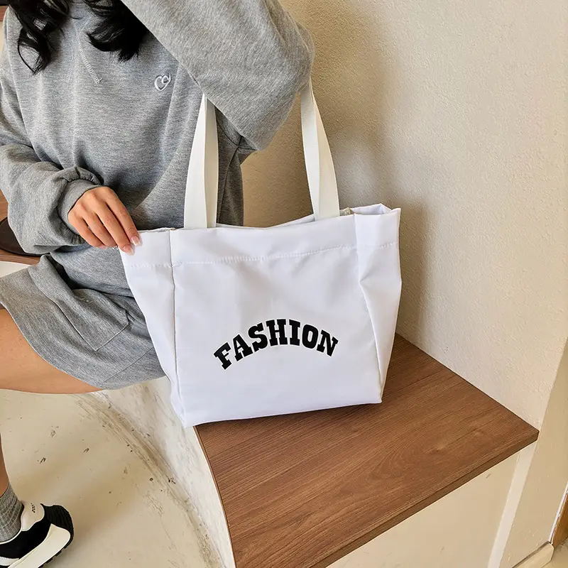 Women Summer Letter Printed Tote Bag White Large Capacity - Image 8