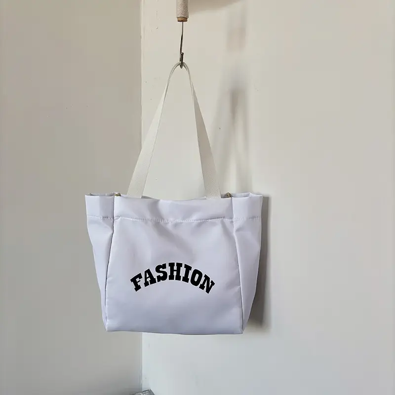 Women Summer Letter Printed Tote Bag White Large Capacity - Image 3