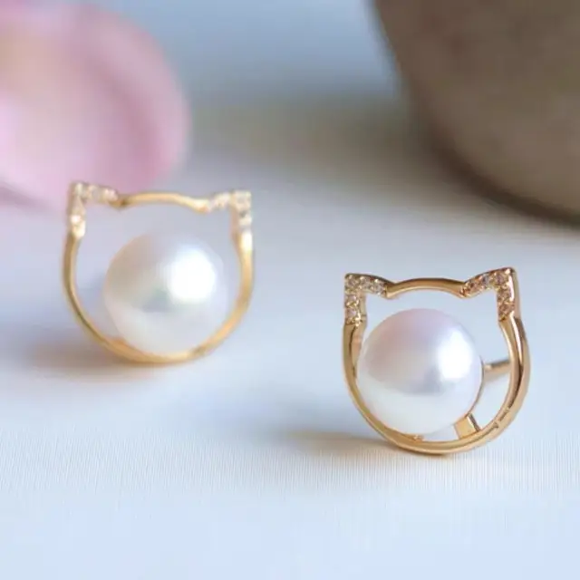 14K Gold Pearl Earrings Silver Needle Niche Design - Image 2