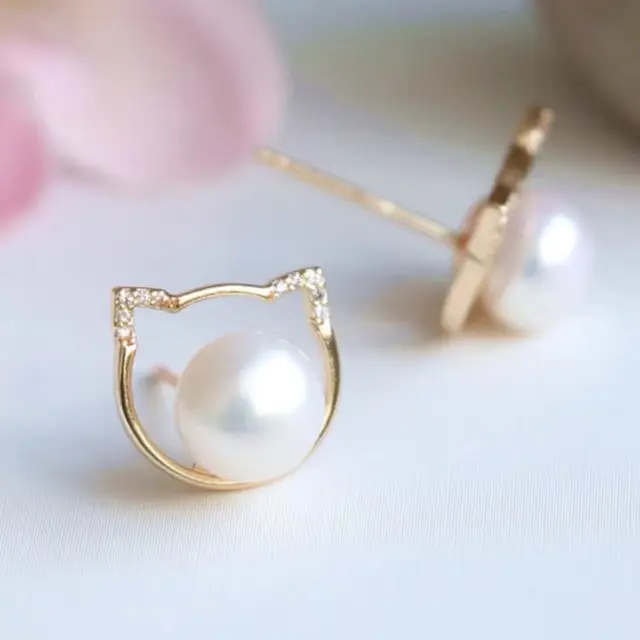 14K Gold Pearl Earrings Silver Needle Niche Design - Image 3
