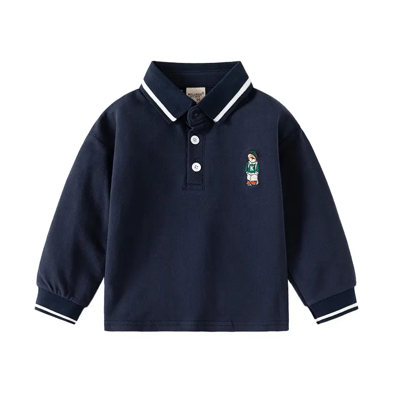 2026 Spring Boys Polo T-Shirt Navy Blue White Trim - Image 9