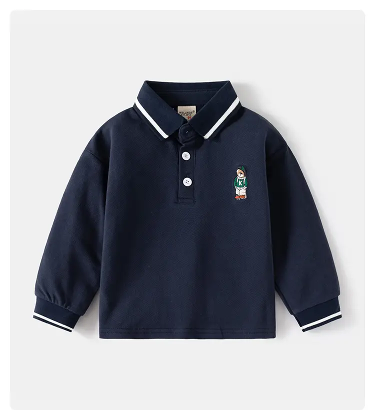 2026 Spring Boys Polo T-Shirt Navy Blue White Trim — feature 1