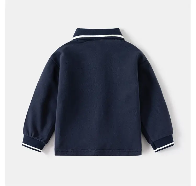 2026 Spring Boys Polo T-Shirt Navy Blue White Trim — feature 10