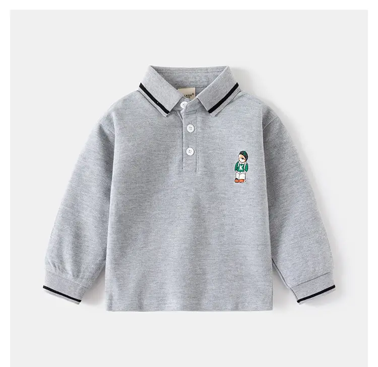2026 Spring Boys Polo T-Shirt Navy Blue White Trim — feature 11