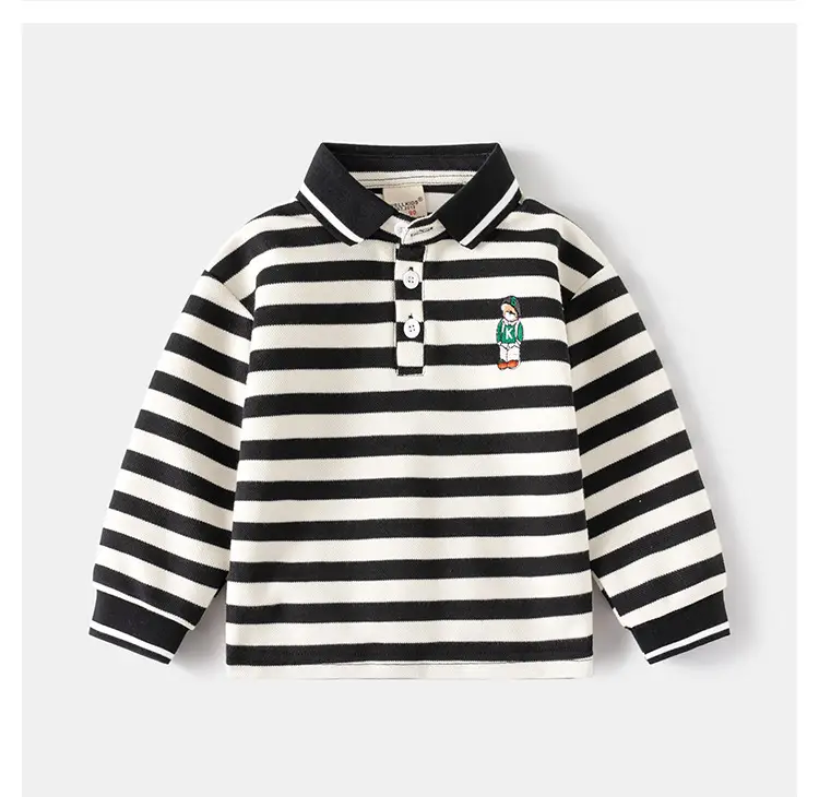 2026 Spring Boys Polo T-Shirt Navy Blue White Trim — feature 12