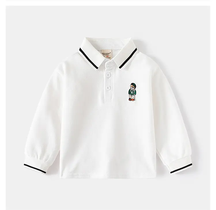 2026 Spring Boys Polo T-Shirt Navy Blue White Trim — feature 13