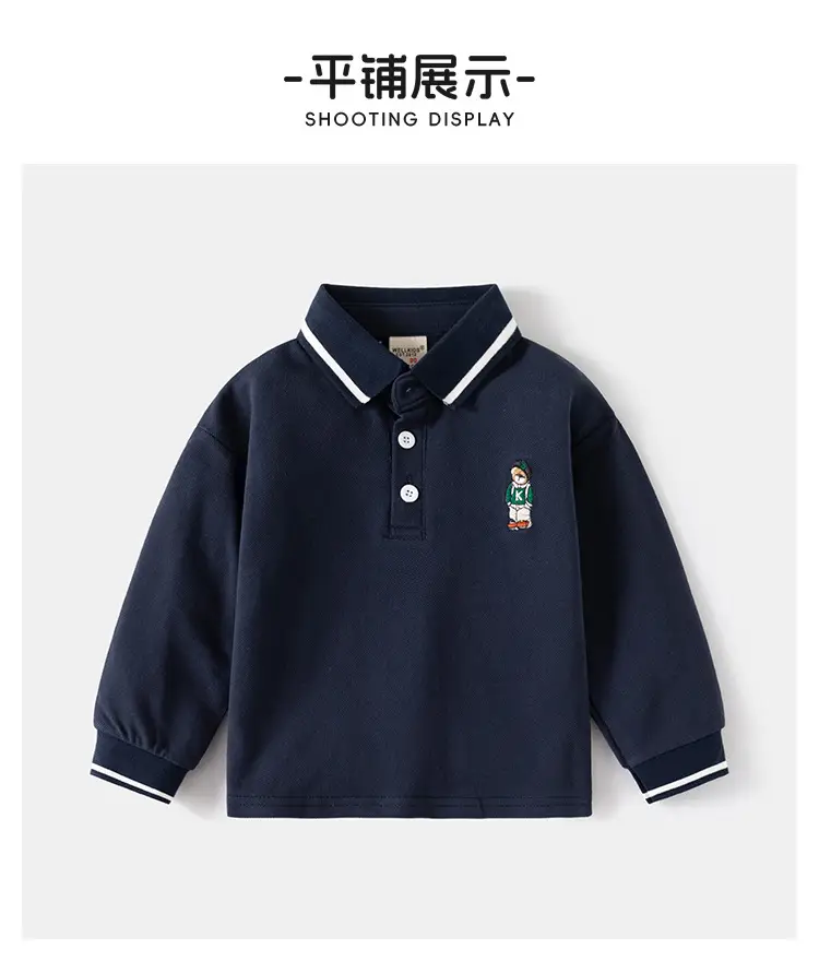 2026 Spring Boys Polo T-Shirt Navy Blue White Trim — feature 9
