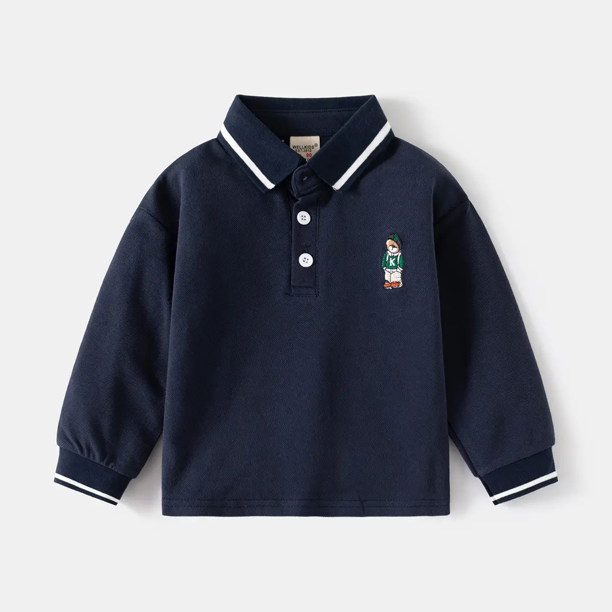 2026 Spring Boys Polo T-Shirt Navy Blue White Trim - Image 3