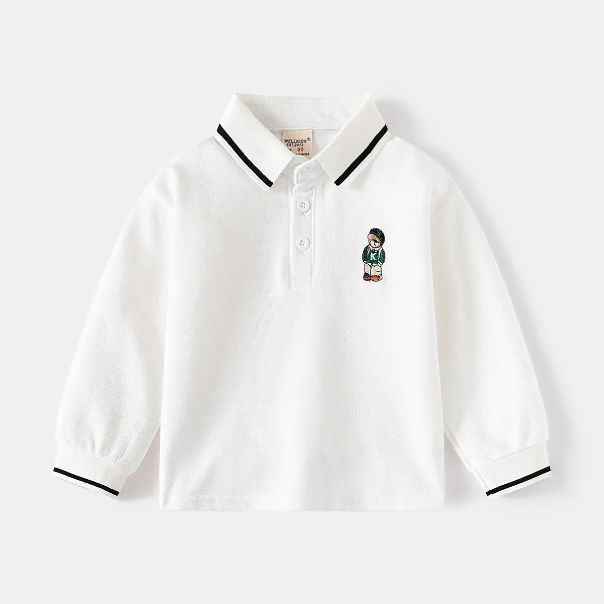 2026 Spring Boys Polo T-Shirt Navy Blue White Trim - Image 2