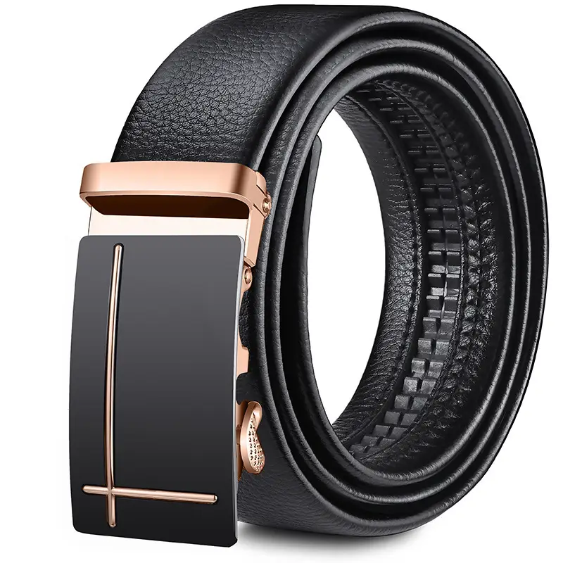 Men's Black Leather Belt with Gold Buckle - Image 47