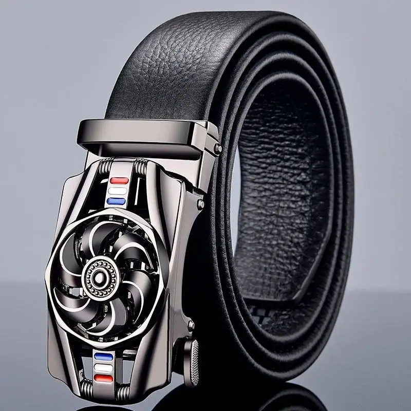 Men's Black Leather Belt with Gold Buckle — feature 17