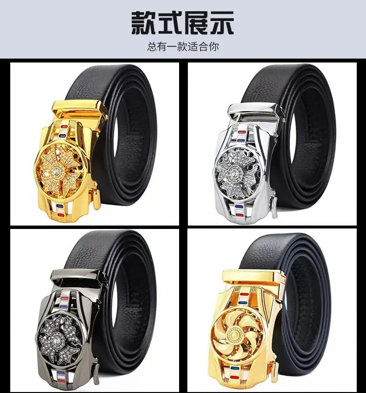 Men's Black Leather Belt with Gold Buckle — feature 2