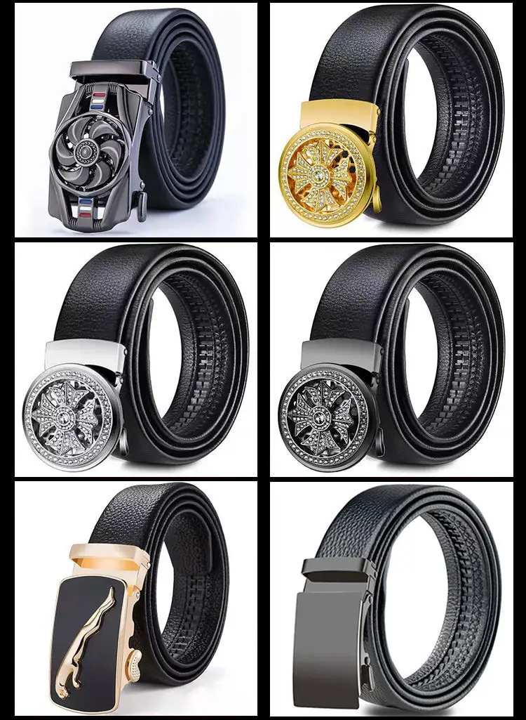Men's Black Leather Belt with Gold Buckle — feature 3