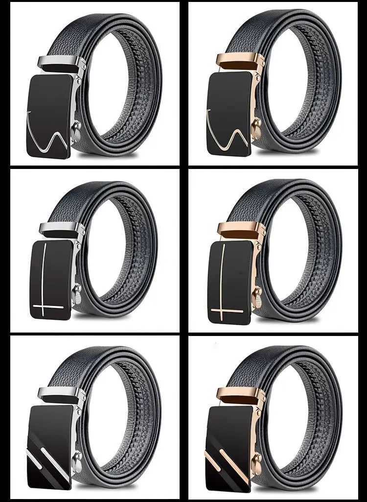 Men's Black Leather Belt with Gold Buckle — feature 4