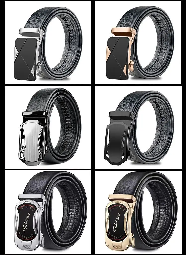 Men's Black Leather Belt with Gold Buckle — feature 5